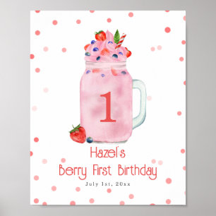 Poster Berry First Birthday Strawberry Smoothie