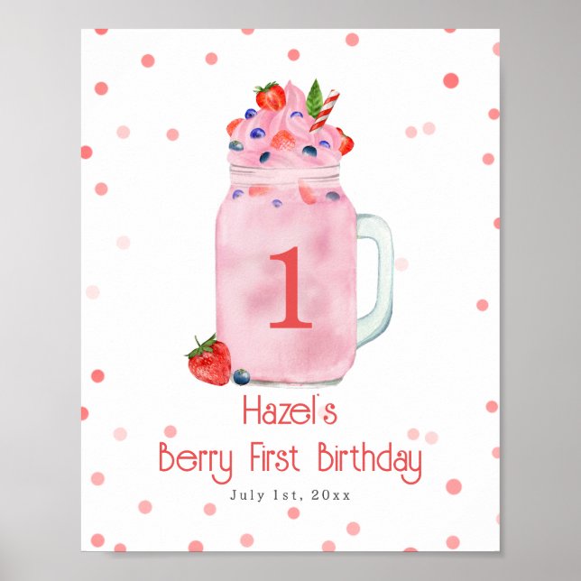 Poster Berry First Birthday Strawberry Smoothie (Frente)