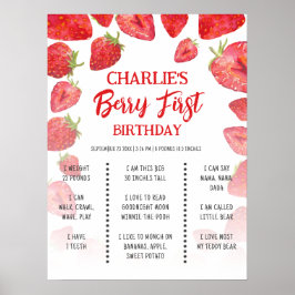 Poster Berry First Boho Strawberry Birthday Milestone