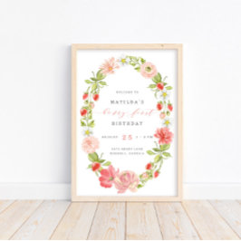 Poster Berry First Strawberry primeiro aniversario | Bem-