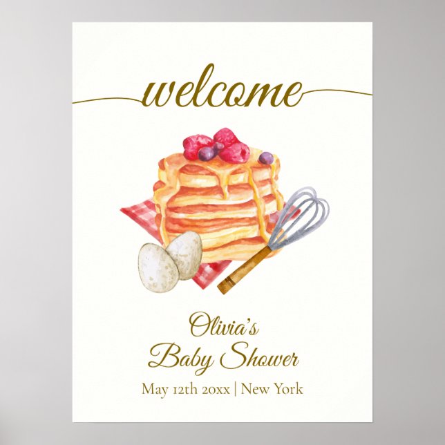 Poster Berry Pancake Egg Whisk Brunch Chá de fraldas Bem- (Frente)