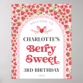 Poster Berry Sweet Birthday 16x20 Strawberry Bem-vindo