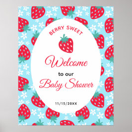 Poster Berry Sweet Blue Strawberry Baby Shower Welcome