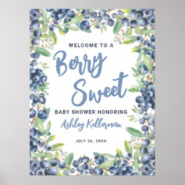 Poster Berry Sweet Blueberry Baby Shower Welcome Sign
