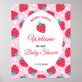 Poster Berry Sweet Pink Strawberry Baby Shower Welcome