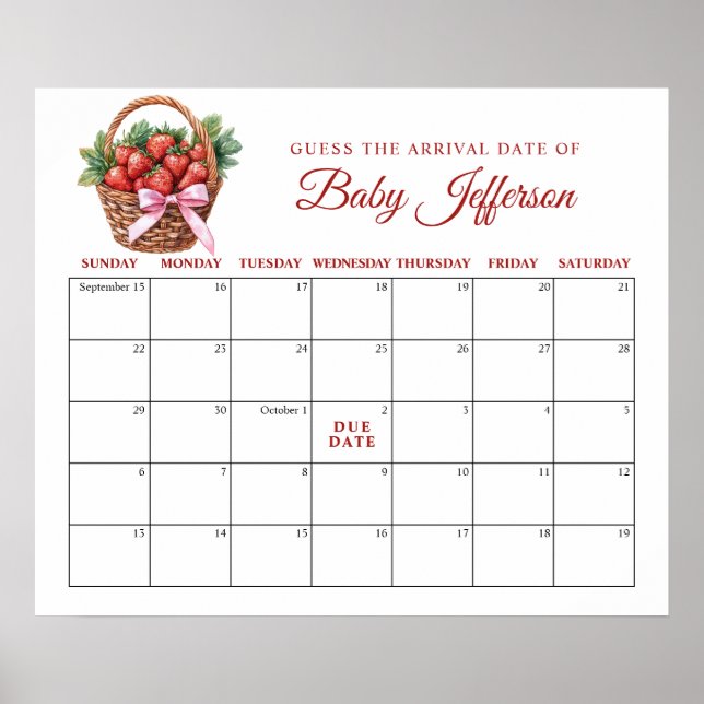 Poster Berry Sweet Strawberry Guess Due Date Calendar (Frente)