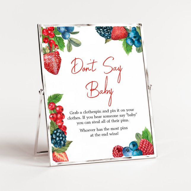 Poster Berry Sweet Summer Chá de fraldas Don't say Baby (Red and Blue Berries Baby Shower Don't Say Baby Sign)
