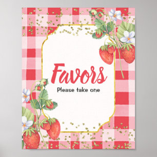 Poster Berry Sweet Watercolor Sinal de Favor de Morango