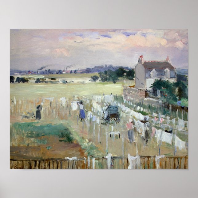 Póster Berthe Morisot - Prendendo a roupa seca para secar (Frente)