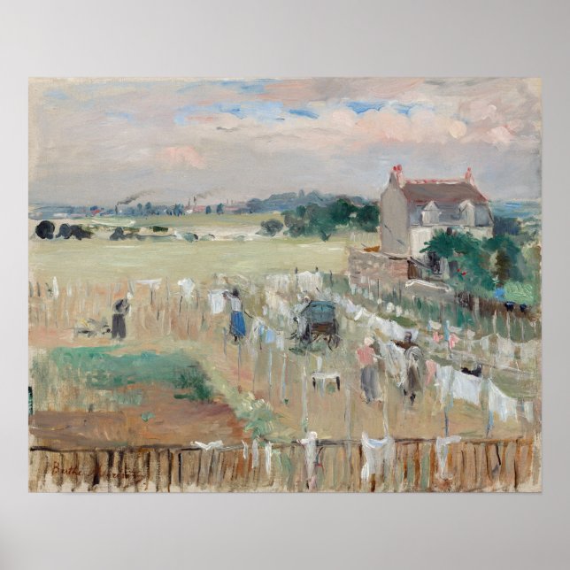 Poster Berthe Morisot - Prendendo a roupa seca para secar (Frente)