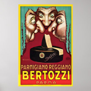 Poster Bertozzi Parma Queijo Italiano Parmigiano Vintage