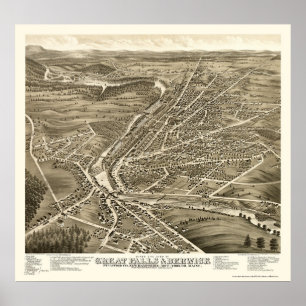 Poster Berwick, MIM & Great Falls, mapa panorâmico do NH