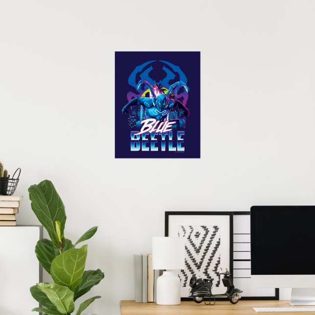 Poster Besouro Azul Retrowave City Sunset (Escritório em casa)