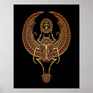 Póster Besouro egípcio voado vermelho do escaravelho com