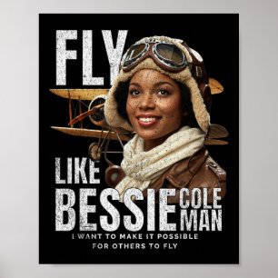 Poster Bessie Quote Black Aviator Mulheres na História Mê