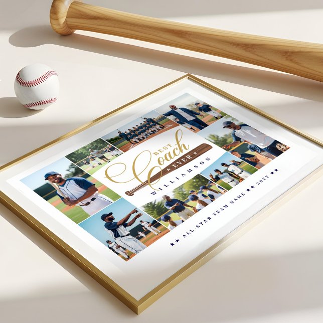 Poster Best Baseball Coach Ever Team Sports Photo Collage (Best Baseball Coach Ever Team Sports Photo Collage Poster)