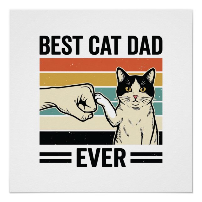 Póster Best Cat Dad Ever Retro Cat Fist Bump Shirt_1 (Frente)