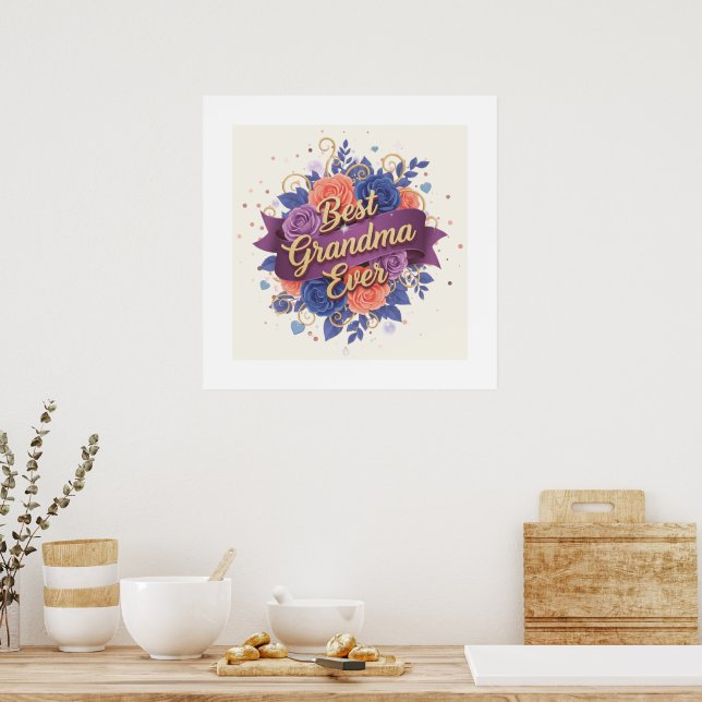 Poster Best Grandma Ever Floral (Cozinha)