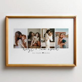 Poster Best Mum Ever Modern Script 4 Photos Collage Gift