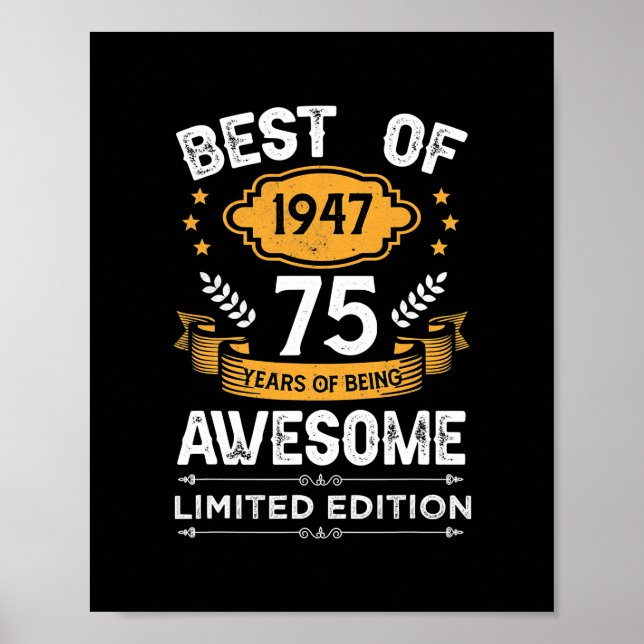 Poster Best Of 1947 75 Years Old Gifts 75th Birthday (Frente)