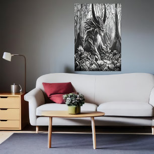 Poster besta de arte negra e branca na floresta Arte AI