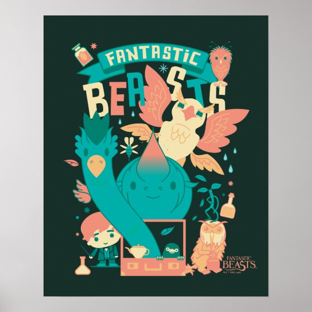 Poster Bestas Fantásticas De Cartoon Com Newt Scamander (Frente)