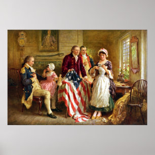 Póster Betsy Ross e general George Washington
