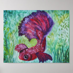 Poster Betta fish watercolor arte contemporânea