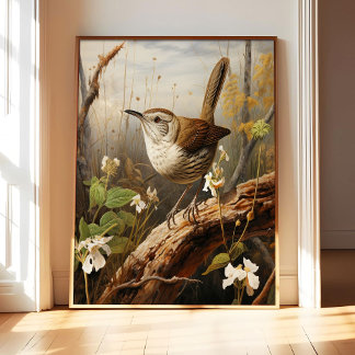 Poster Bewick's Wren Art Print Poster, Vintage Bird Wall 