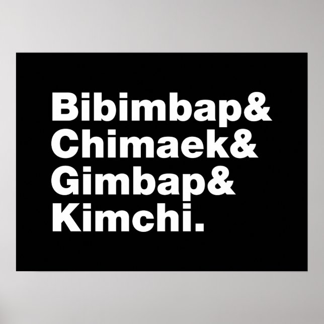 Poster Bibimbap & Chimaek & Gimbap & Kimchi. Comidas core (Frente)