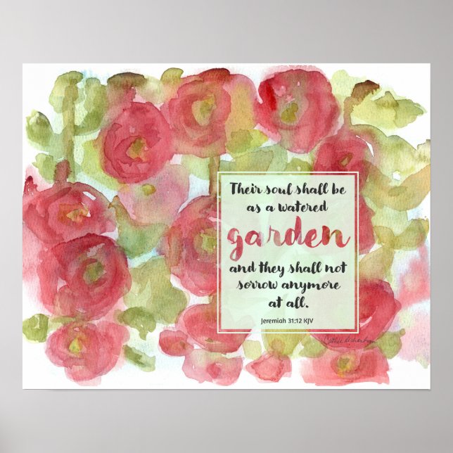 Poster Bible Scripture Jeremiah Pink Hollyhocks Garden (Frente)