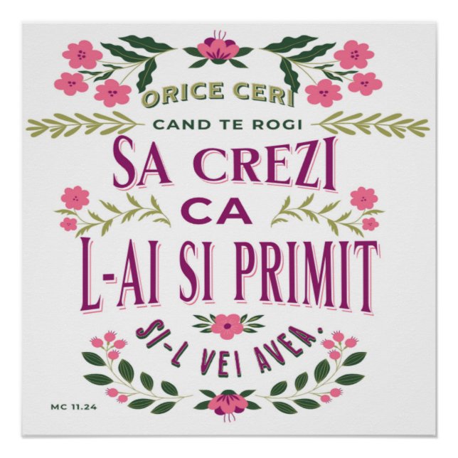 Póster Bible verse in Romanian for Faith MC 11.24 (Frente)