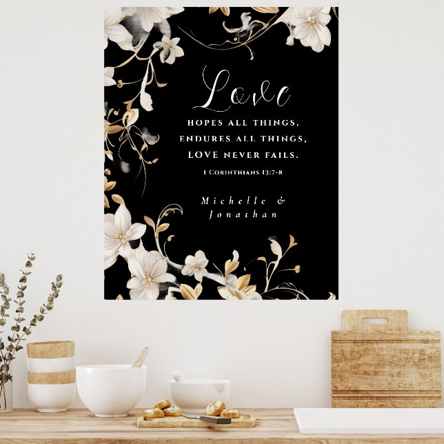Poster Bíblia Cristã de Casamento Floral Branco Negro Ele (Cozinha)