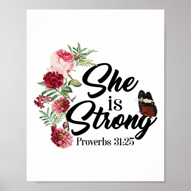 Poster Bíblia Cristã Verse Ela É Forte Proverbs 31:25 (Frente)