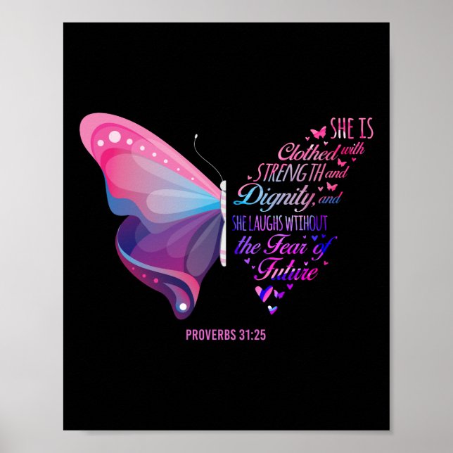 Poster Bíblia Cristã Verse Proverbs 31:25 Borboleta (Frente)