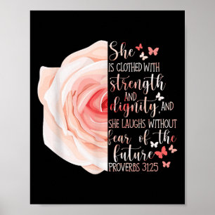 Poster Bíblia Cristã Verse Proverbs 31_25 Flor Rosa