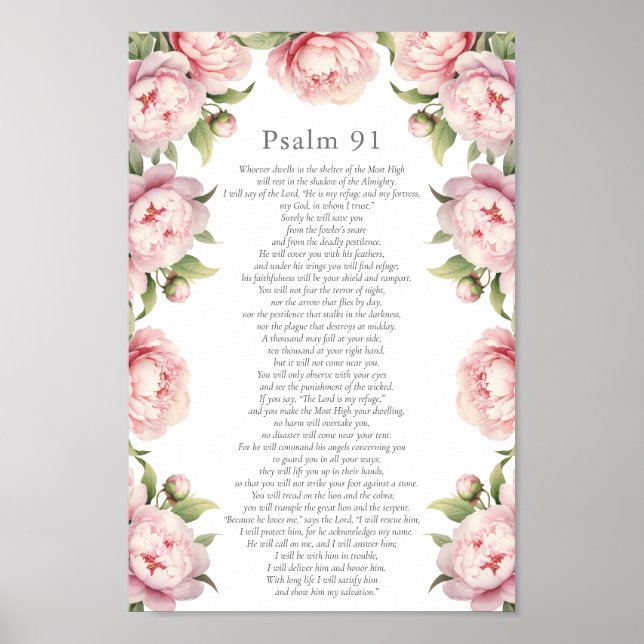 Poster Bíblia De Escrituras Psalm 91 Verso Blush Floral (Frente)