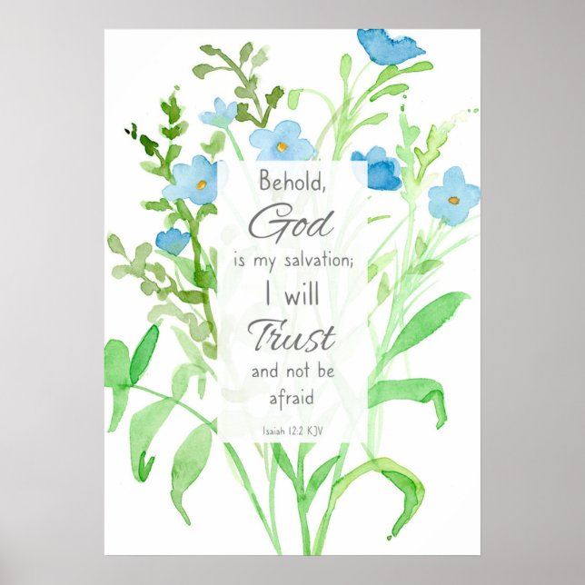 Poster Bíblia de Escrituras Verse Isaiah 12:2 Flores Selv (Frente)