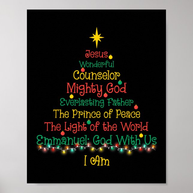 Poster Bíblia de Jesus Natal Cristão Nomes Xmas Árvore Sh (Frente)