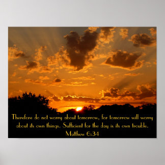 Póster bíblia do pôr do sol versículo Matthew 6:34