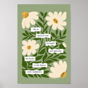 Poster Bíblia Floral Verde Inspiracional de Citação de Es