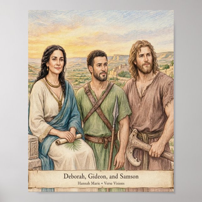 Poster Bíblia KJV-Deborah Gideão Sansão-Heróis de Juízes (Frente)