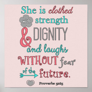Póster Bíblia, Proverbs 31:25, ela está vestida em força