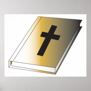 Poster Bíblia Sagrada Dourada com Cruz Preta Religiosa