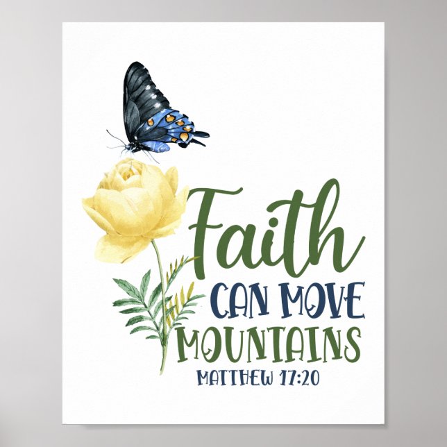 Poster Bíblia Verse Fé Pode Mover Montanhas Matthew 17:20 (Frente)