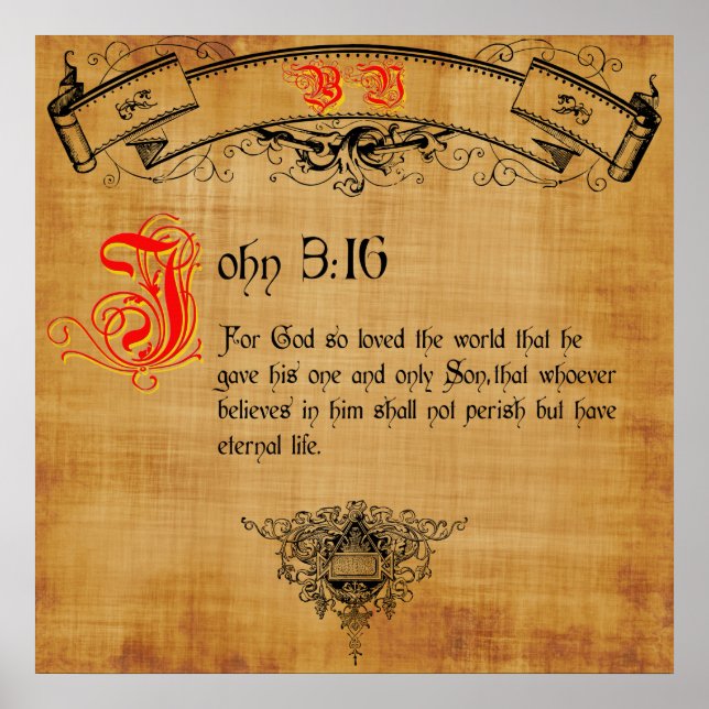 Poster Bíblia Verse John 3:16 (Frente)