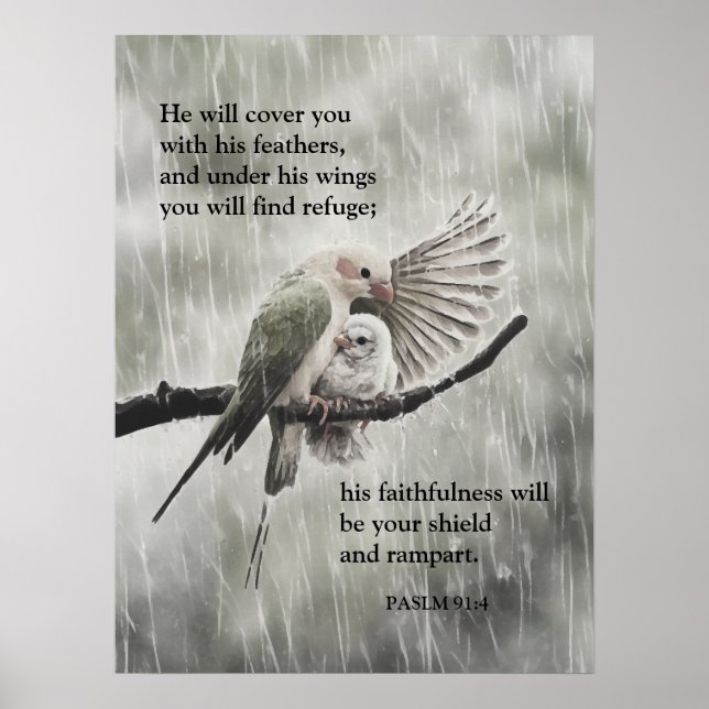 Poster Bíblia Verse Psalm 91:4 - Christian Faith (Frente)