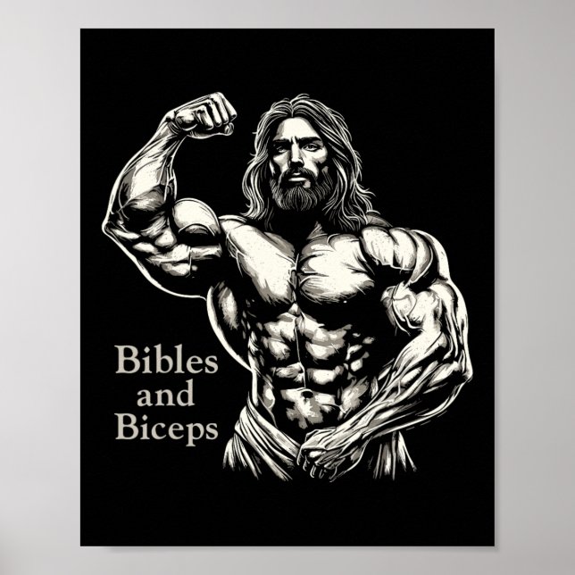 Poster Bíblias E Biceps - Funny Bodybuilding Jesus Gym W (Frente)
