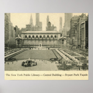 Poster Biblioteca, Bryant Park, Nova Iorque Vintage