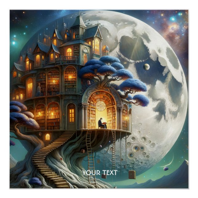 Póster Biblioteca da Lua de Menino Fantasy (Frente)